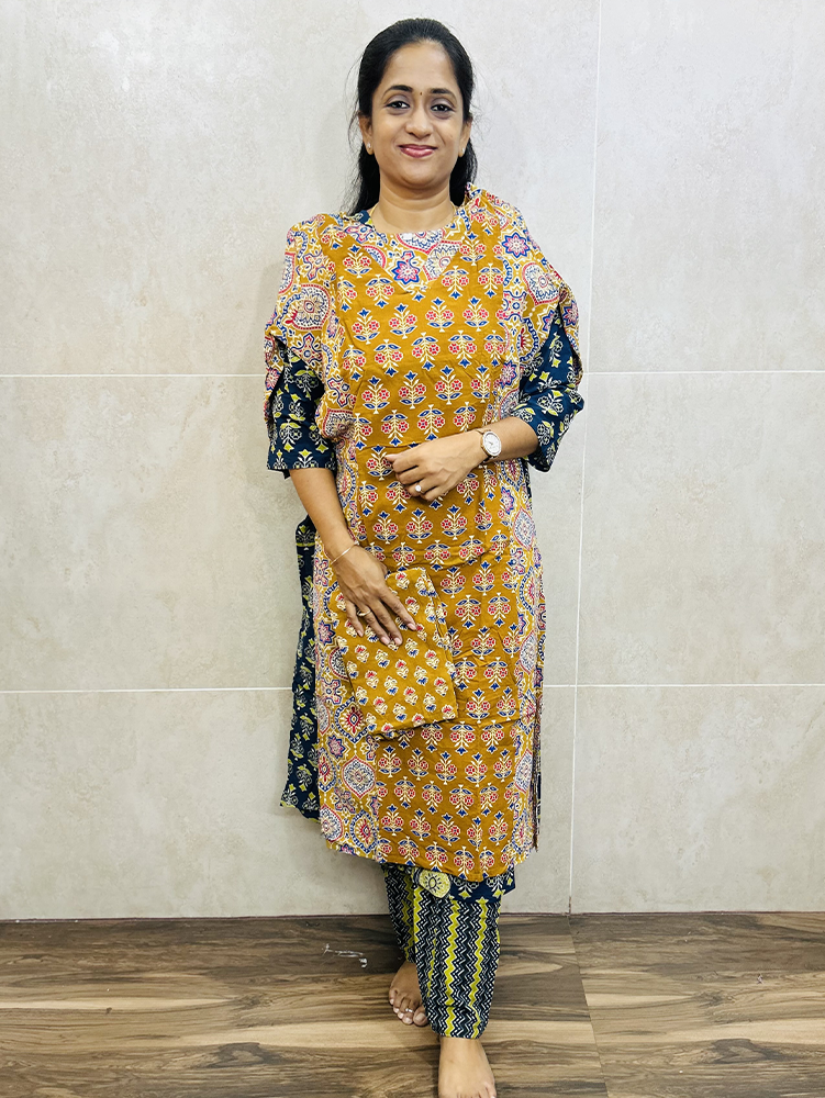Ajrakh dyed cotton top with ajrakh dyed cotton bottom (Straight cut)
