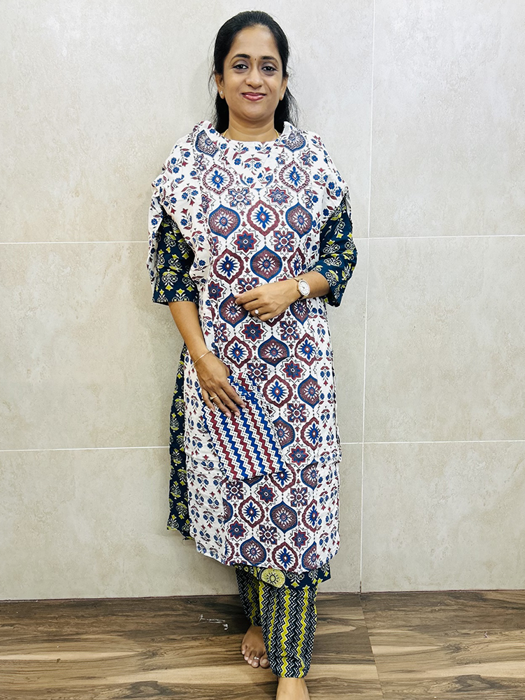 Ajrakh dyed cotton top with ajrakh dyed cotton bottom (Straight cut)