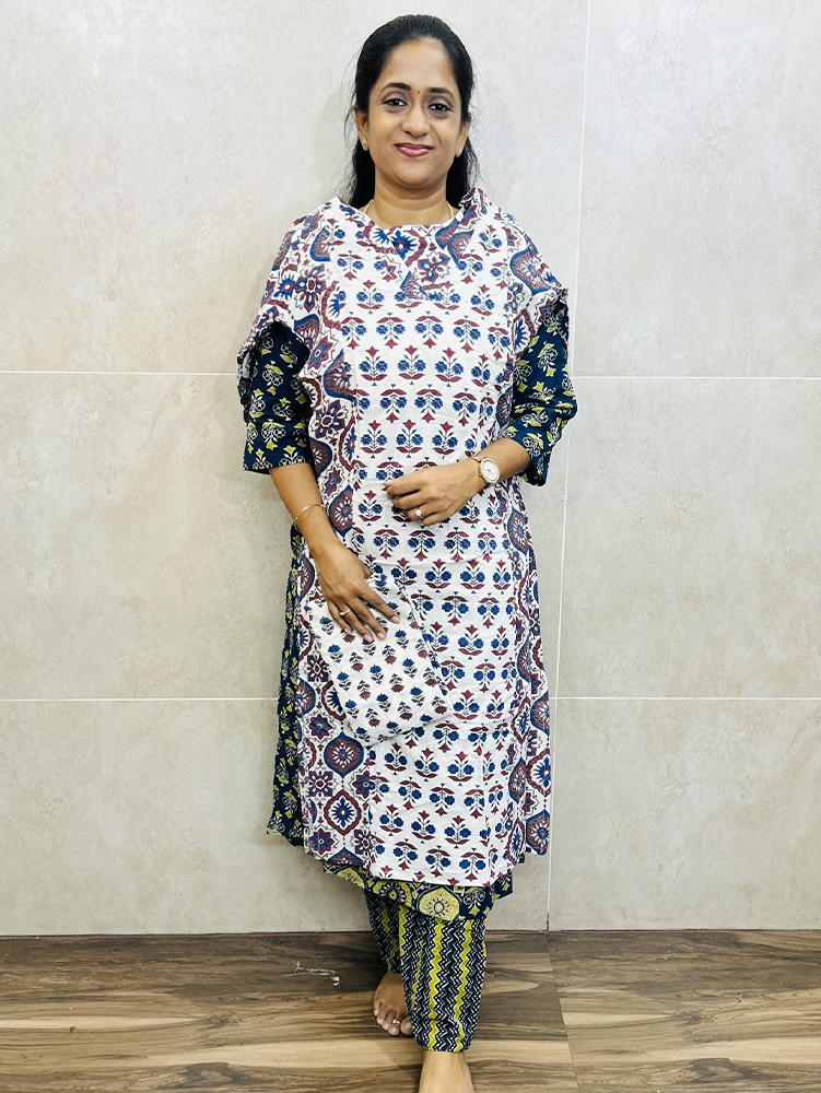 Ajrakh dyed cotton top with ajrakh dyed cotton bottom (Straight cut)