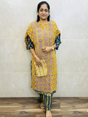 Ajrakh dyed cotton top with ajrakh dyed cotton bottom (Straight cut)