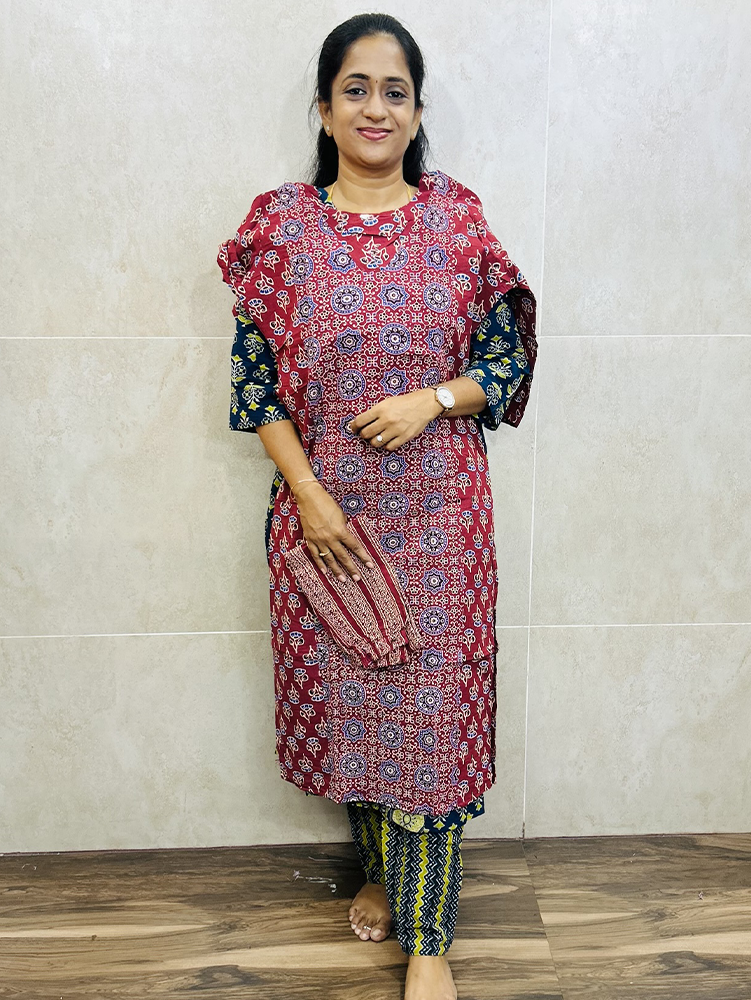 Ajrakh dyed cotton top with ajrakh dyed cotton bottom (Straight cut)