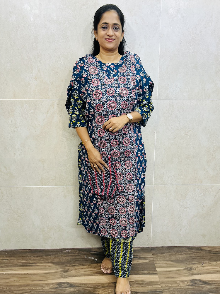 Ajrakh dyed cotton top with ajrakh dyed cotton bottom (Straight cut)