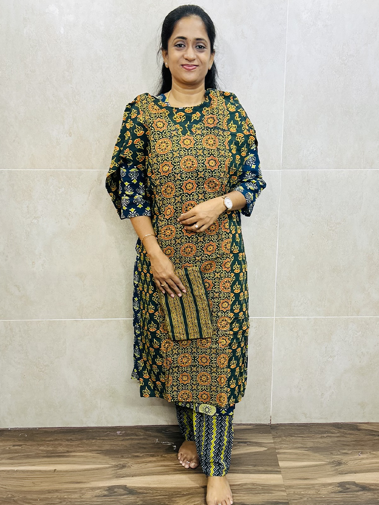 Ajrakh dyed cotton top with ajrakh dyed cotton bottom (Straight cut)