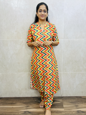 Printed linen cotton top paired with printed linen cotton bottom (free size)