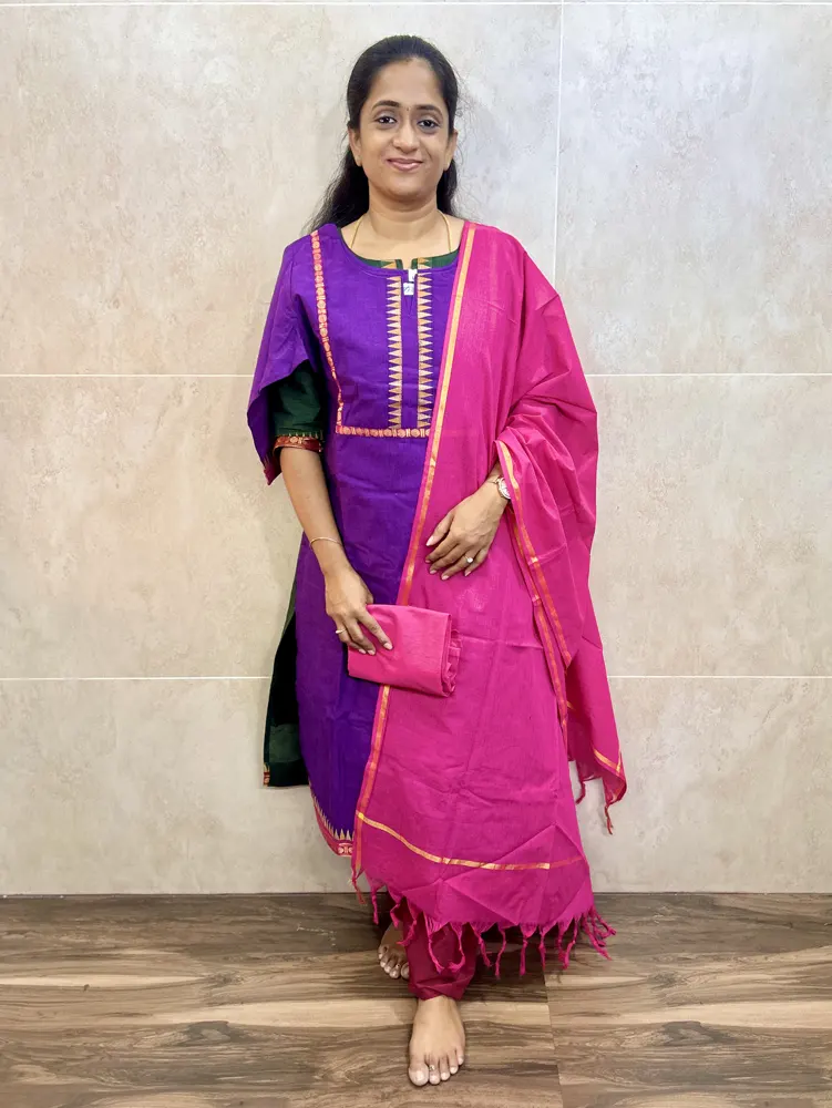 Pure cotton top(cotton lining) paired with pure cotton dupatta and cotton bottom(free size)