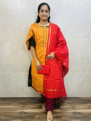 Pure cotton top(cotton lining) paired with pure cotton dupatta and cotton bottom(free size)