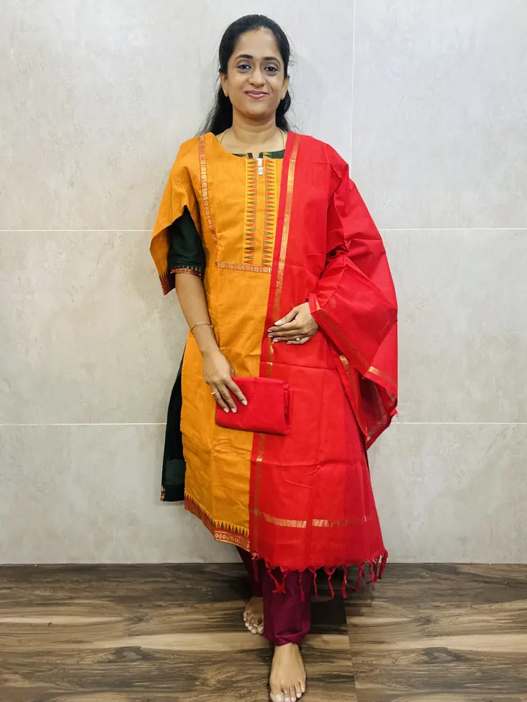 Pure cotton top(cotton lining) paired with pure cotton dupatta and cotton bottom(free size)