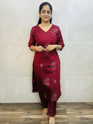 Premium Rayon top (Cotton lining) with embroidery work on top and sleeves with premium Rayon bottom (Free size)