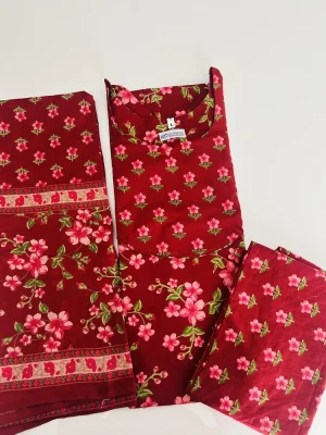 Printed Jaipur cotton top (cotton lining) with with printed cotton dupatta and cotton bottom (Free size)