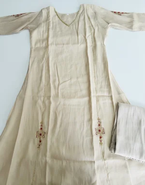 Premium soft mulchanderi silk top (crepe lining-1 side pocket) with allover embroidery paired with soft silk bottom (semi palazzo)
