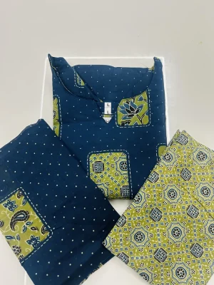 Ajrakh dyed cotton top(cotton lining)paired with printed cotton dupatta and cotton bottom (free size)