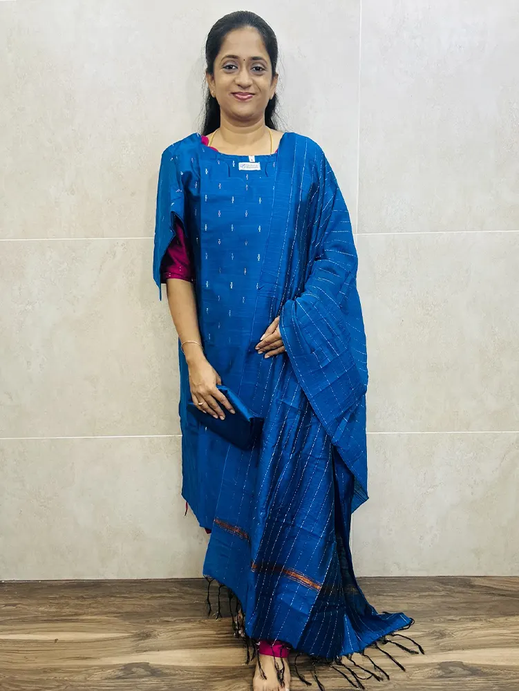 Semi raw silk top (cotton lining) paired with semi raw silk dupatta and semi raw silk bottom (Free size)