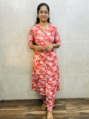 Printed linen cotton top paired with printed linen cotton bottom (free size)