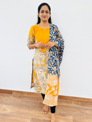Kalamkari printed cotton top (cotton lining) paired with Kalamkari printed cotton dupatta