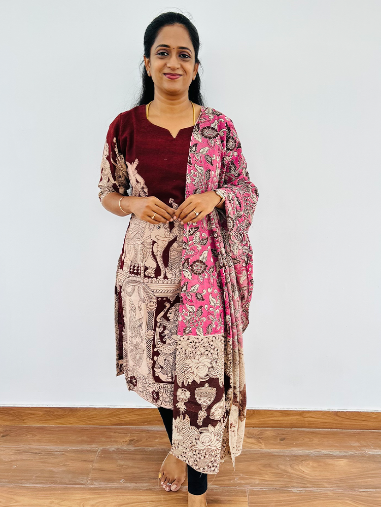 Kalamkari printed cotton top (cotton lining) paired with Kalamkari printed cotton dupatta