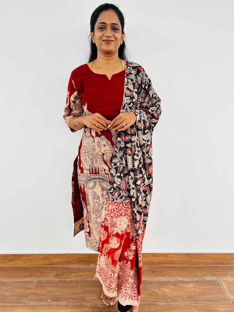Kalamkari printed cotton top (cotton lining) paired with Kalamkari printed cotton dupatta