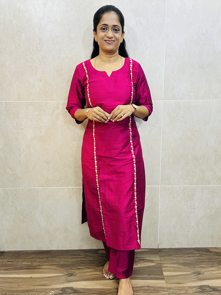Semi raw silk top with allover embroidery paired with semi raw silk bottom (free size)