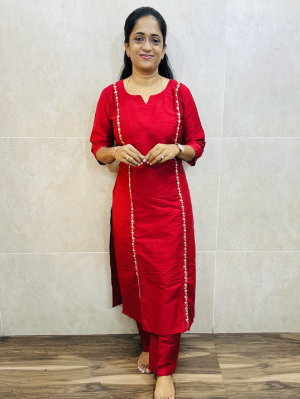Semi raw silk top with allover embroidery paired with semi raw silk bottom (free size)
