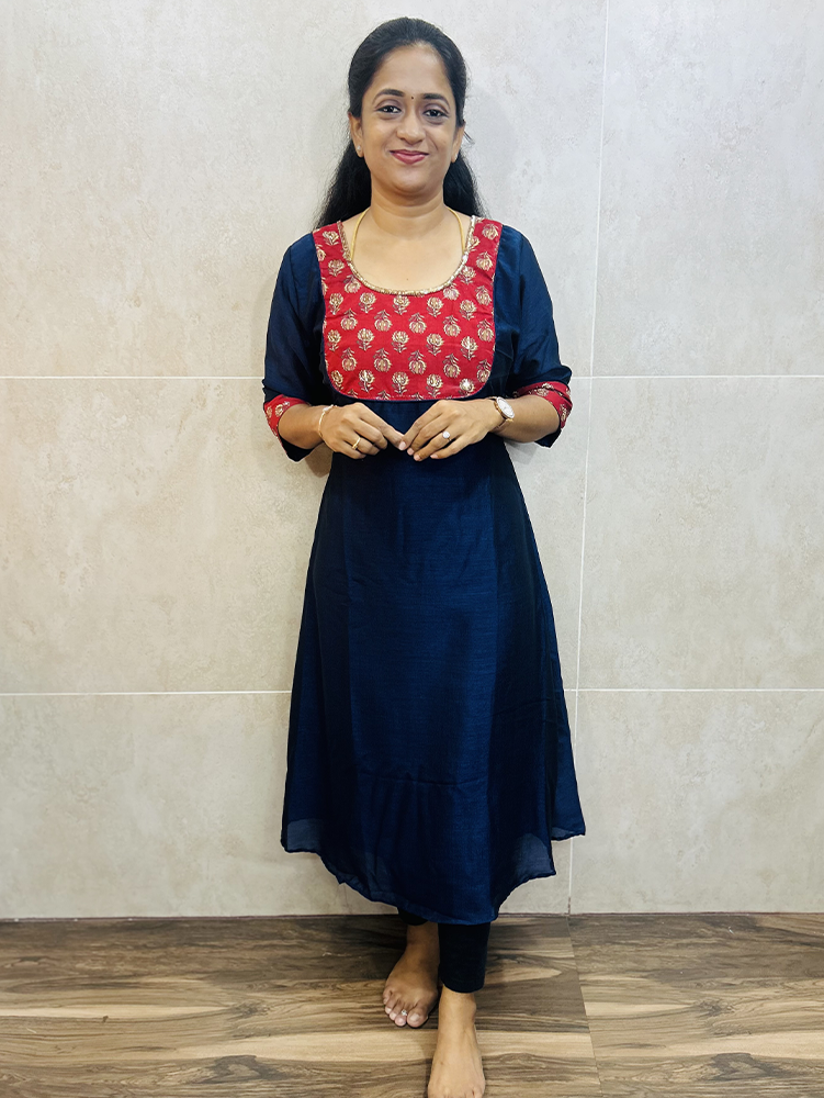 Soft silk top (crepe lining) with hand worked cotton patchwork on yoke and sleeves (Aline pattern)
