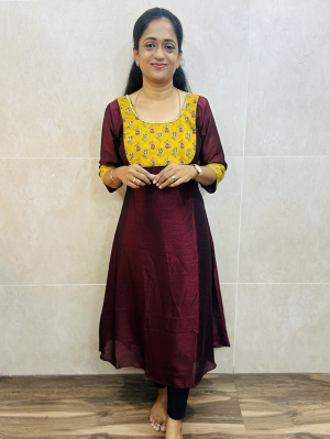 Soft silk top (crepe lining) with hand worked cotton patchwork on yoke and sleeves (Aline pattern)