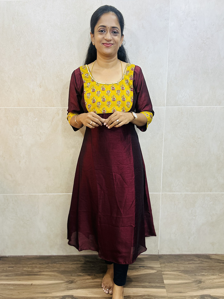 Soft silk top (crepe lining) with hand worked cotton patchwork on yoke and sleeves (Aline pattern)