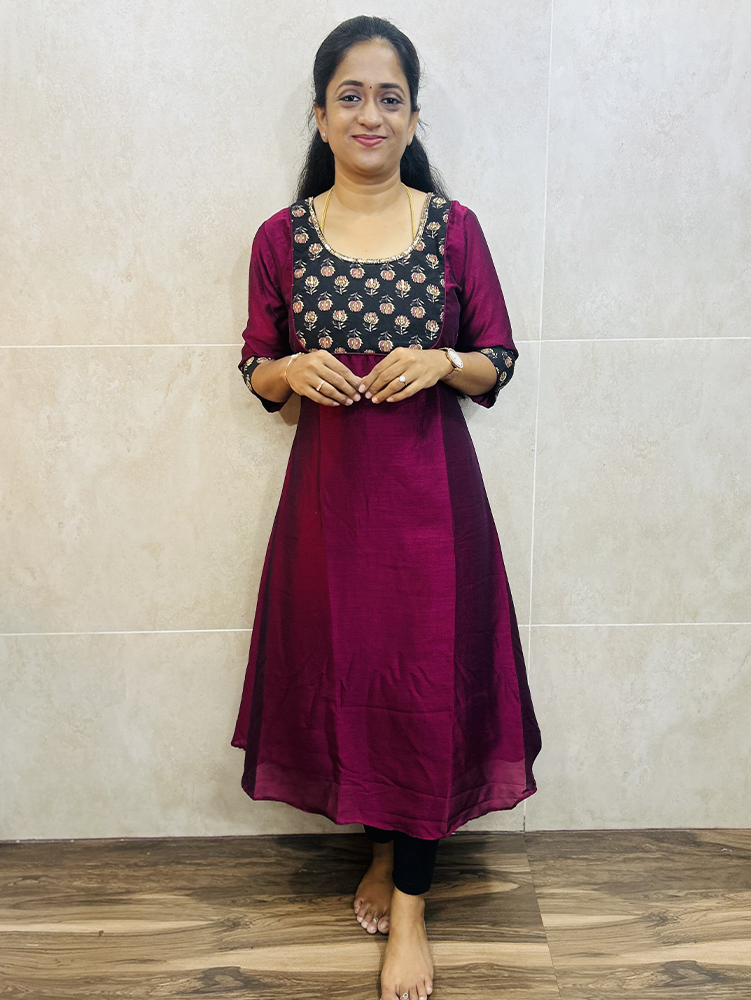 Soft silk top (crepe lining) with hand worked cotton patchwork on yoke and sleeves (Aline pattern)