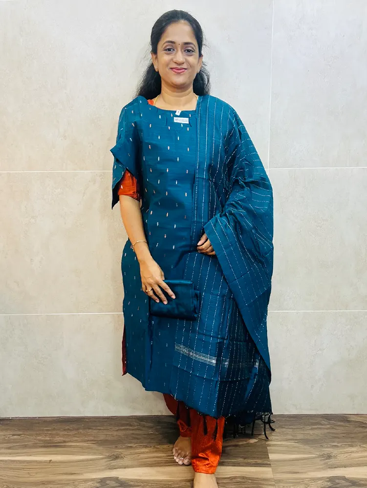 Semi raw silk top (cotton lining) paired with semi raw silk dupatta and semi raw silk bottom (Free size)