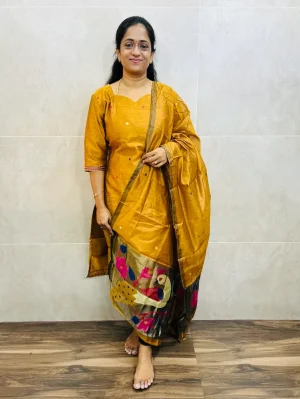 Soft Chanderi cotton top (cotton lining) with jamdani weaving paired with soft Chanderi cotton dupatta