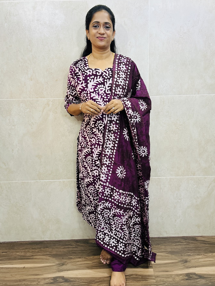 Batik printed Rayon top(cotton lining)paired with printed rayon dupatta and rayon bottom(free size)
