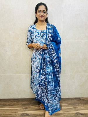 Batik printed Rayon top(cotton lining)paired with printed rayon dupatta and rayon bottom(free size)