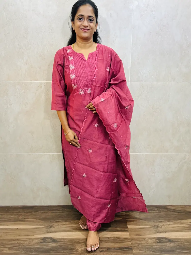 Soft silk top(crepe lining)with allover embroidery paired with soft silk dupatta and silk bottom(straight cut)