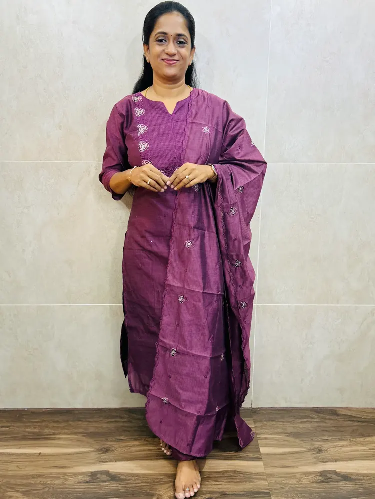 Soft silk top(crepe lining)with allover embroidery paired with soft silk dupatta and silk bottom(straight cut)