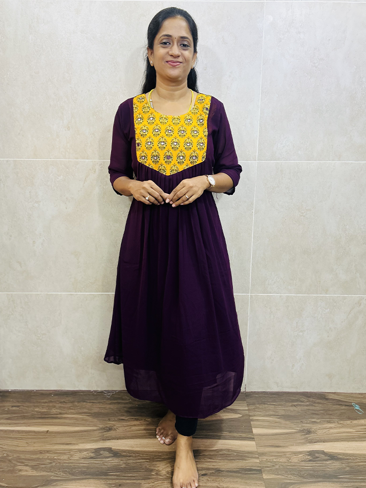 Georgette top (crepe lining) with mirror worked yoke (Aline Anarkali)