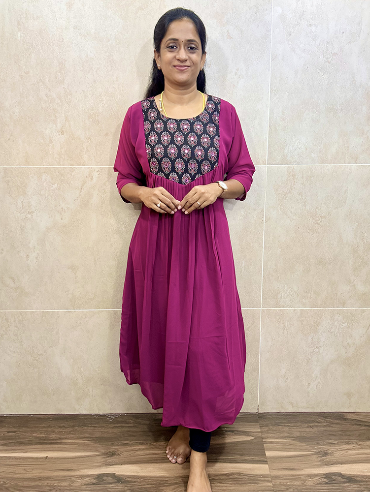 Georgette top (crepe lining) with mirror worked yoke (Aline Anarkali)