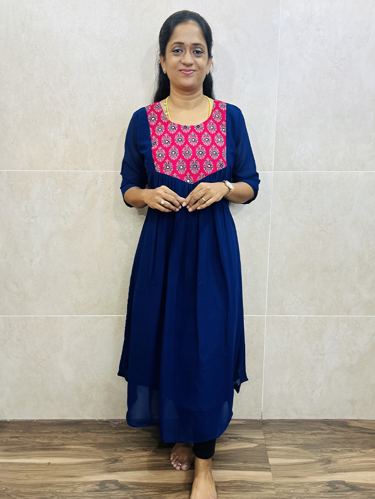 Georgette top (crepe lining) with mirror worked yoke (Aline Anarkali)