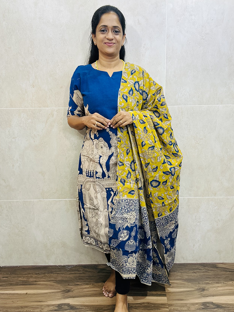 Kalamkari printed cotton top (cotton lining) paired with Kalamkari printed cotton dupatta