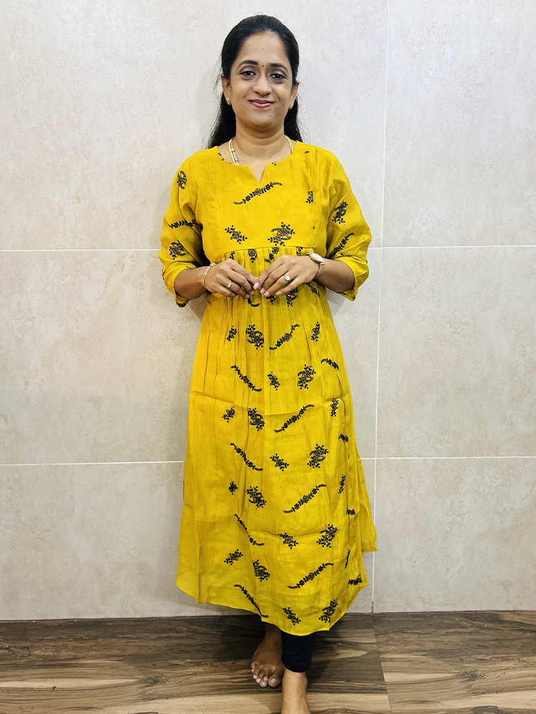 Soft mulchanderi silk top (crepe lining) with all over exclusive embroidery (Aline pattern)