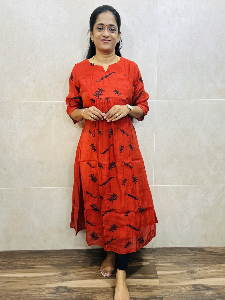 Soft mulchanderi silk top (crepe lining) with all over exclusive embroidery (Aline pattern)