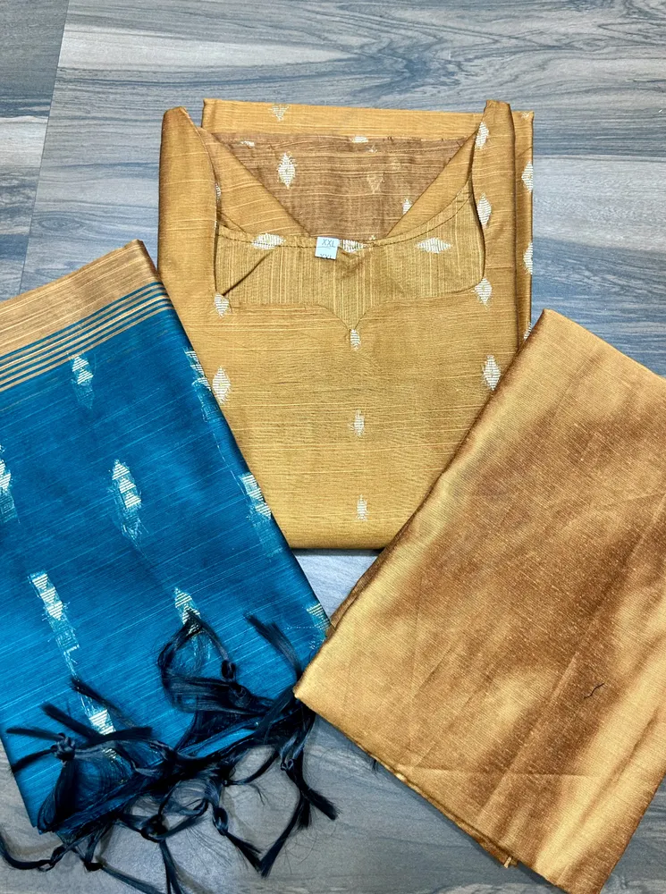 Size XXL - Semi raw silk top (cotton lining) paired with semi raw silk dupatta and semi raw silk bottom (Free size)
