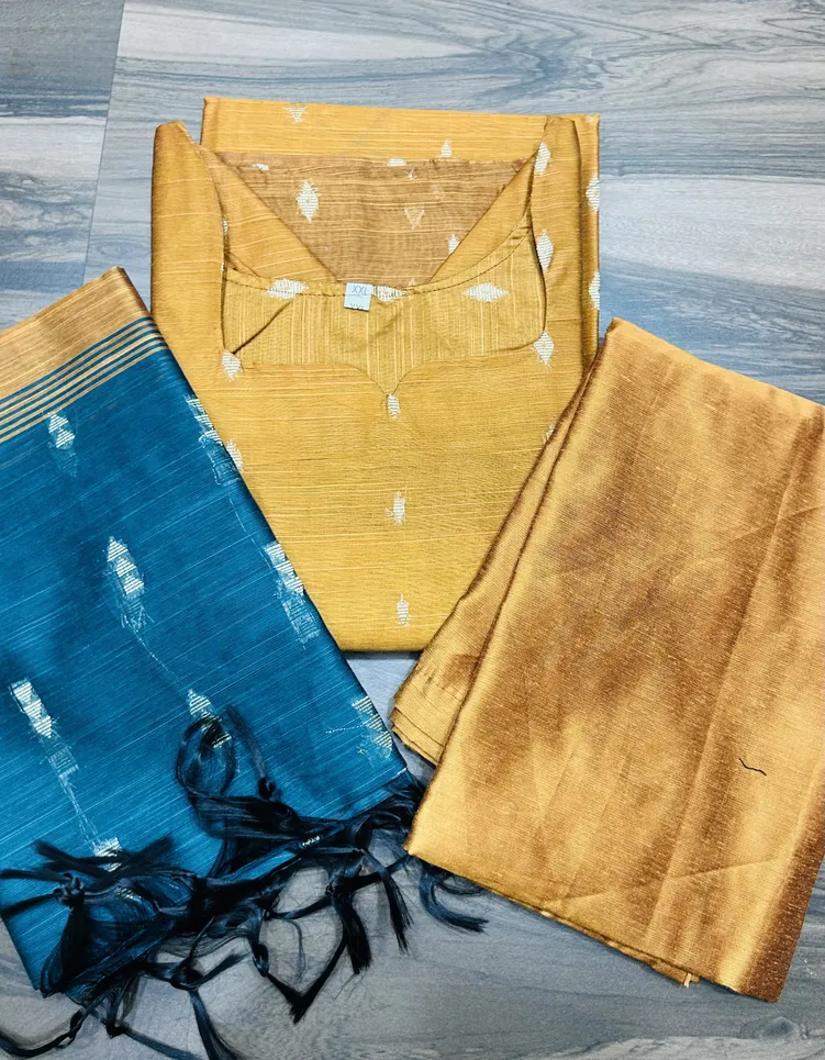 Size XXL - Semi raw silk top (cotton lining) paired with semi raw silk dupatta and semi raw silk bottom (Free size)