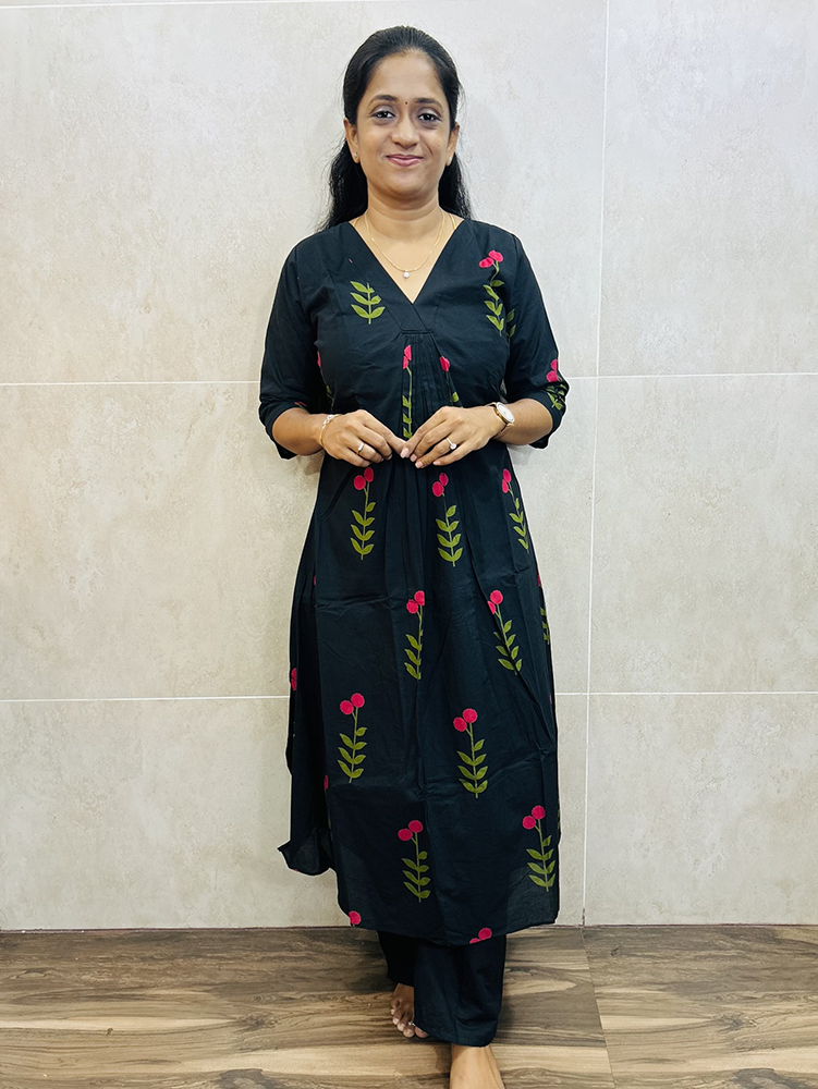 Printed Jaipur cotton top (cotton lining with 1-side pocket) paired with printed cotton bottom (semi palazzo)