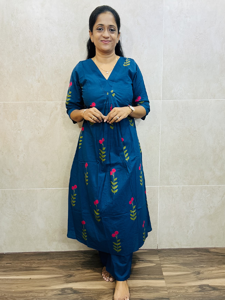 Printed Jaipur cotton top (cotton lining with 1-side pocket) paired with printed cotton bottom (semi palazzo)