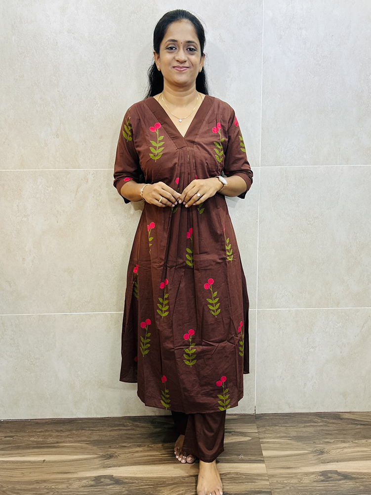Printed Jaipur cotton top (cotton lining with 1-side pocket) paired with printed cotton bottom (semi palazzo)
