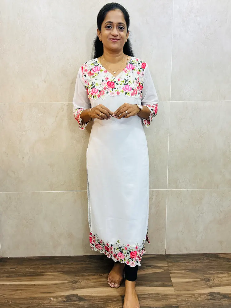 Georgette top(crepe lining)with embroidered applique work allover the top(straight cut)