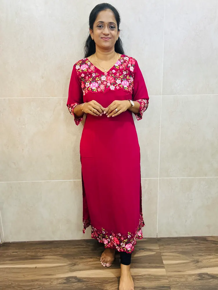 Georgette top(crepe lining)with embroidered applique work allover the top(straight cut)