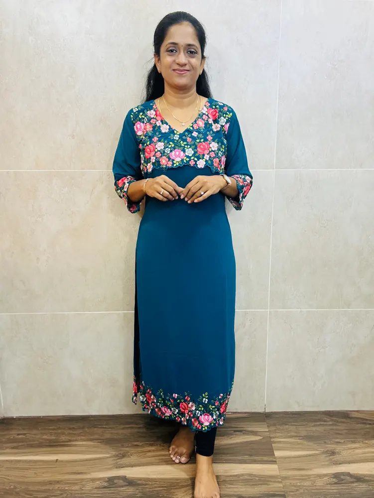 Georgette top(crepe lining)with embroidered applique work allover the top(straight cut)