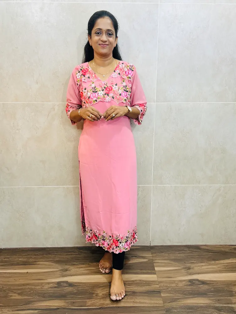 Georgette top(crepe lining)with embroidered applique work allover the top(straight cut)