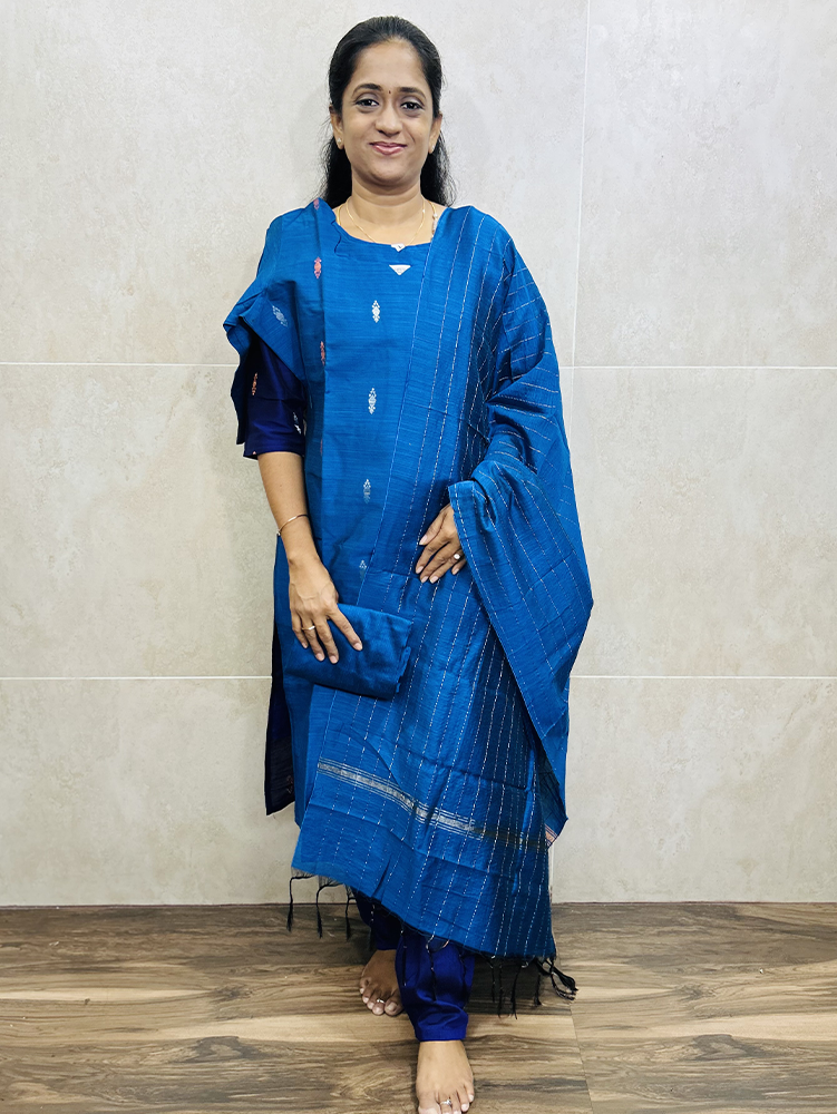 Semi raw silk top (cotton lining) paired with semi raw silk dupatta and semi raw silk bottom (Free size)