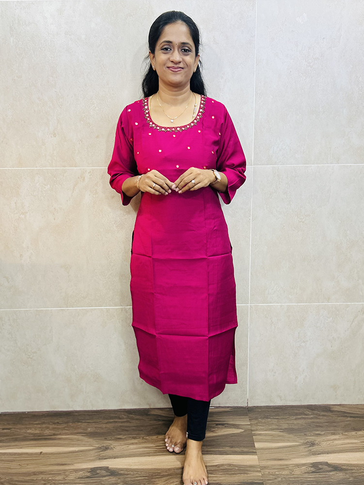 Semi raw silk top (cotton lining) with mirror worked yoke (straight cut)