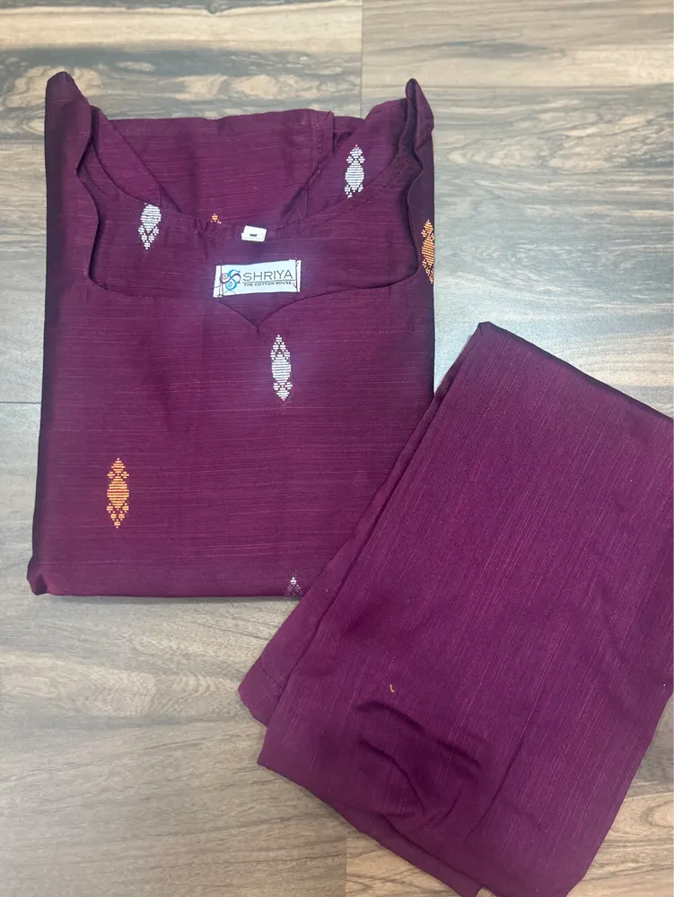 Semi raw silk top(cotton lining)with allover zari weavings paired with semi raw silk bottom(free size)